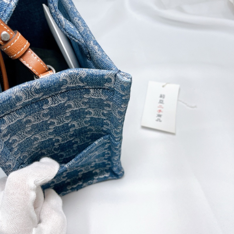 莉亞精品♡ Celine 牛仔老花手提斜背包 二手美品-7