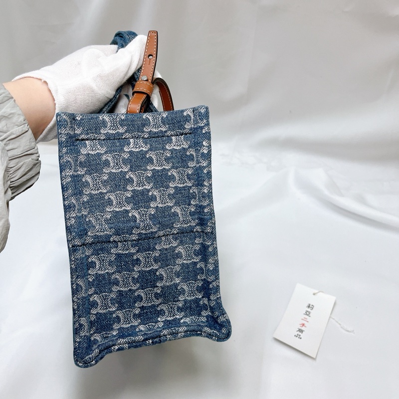 莉亞精品♡ Celine 牛仔老花手提斜背包 二手美品-8