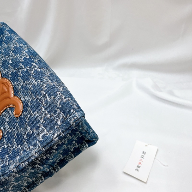莉亞精品♡ Celine 牛仔老花手提斜背包 二手美品-12