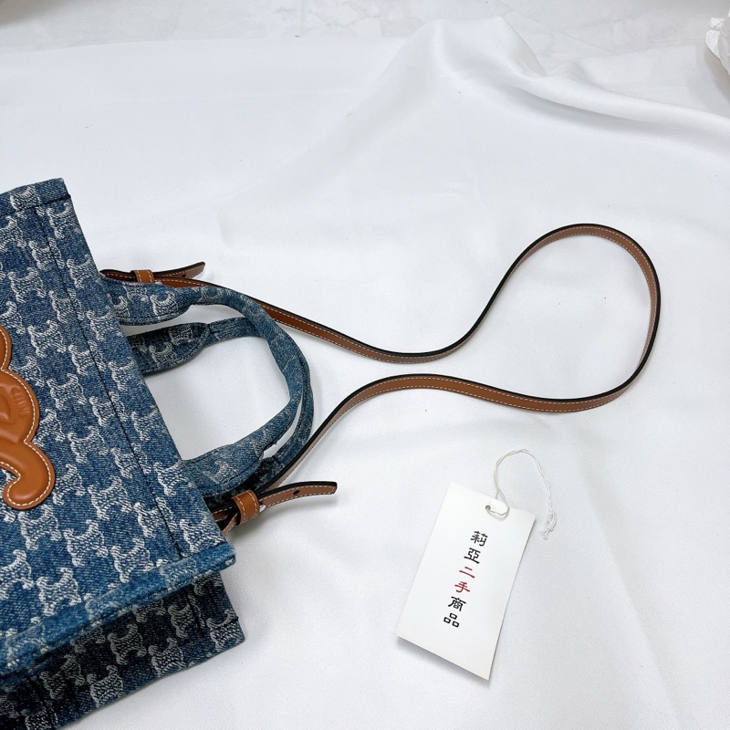 莉亞精品♡ Celine 牛仔老花手提斜背包 二手美品-14