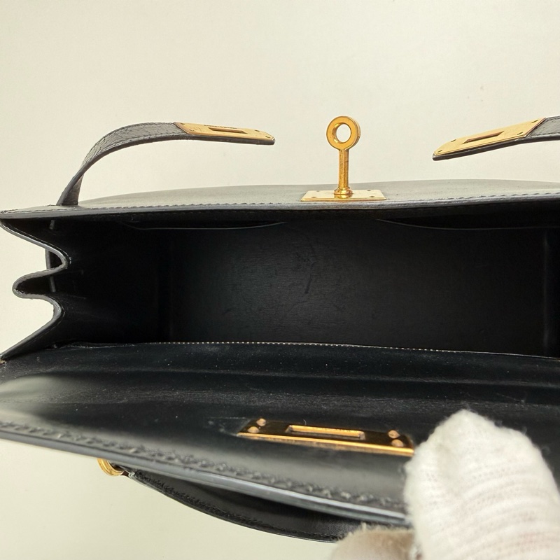 Hermes /愛馬仕 kelly 28 黑金box 手提包-6