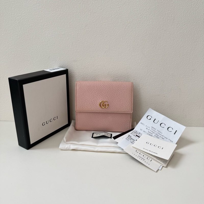 Gucci/古馳 淺粉色錢包 金扣-0