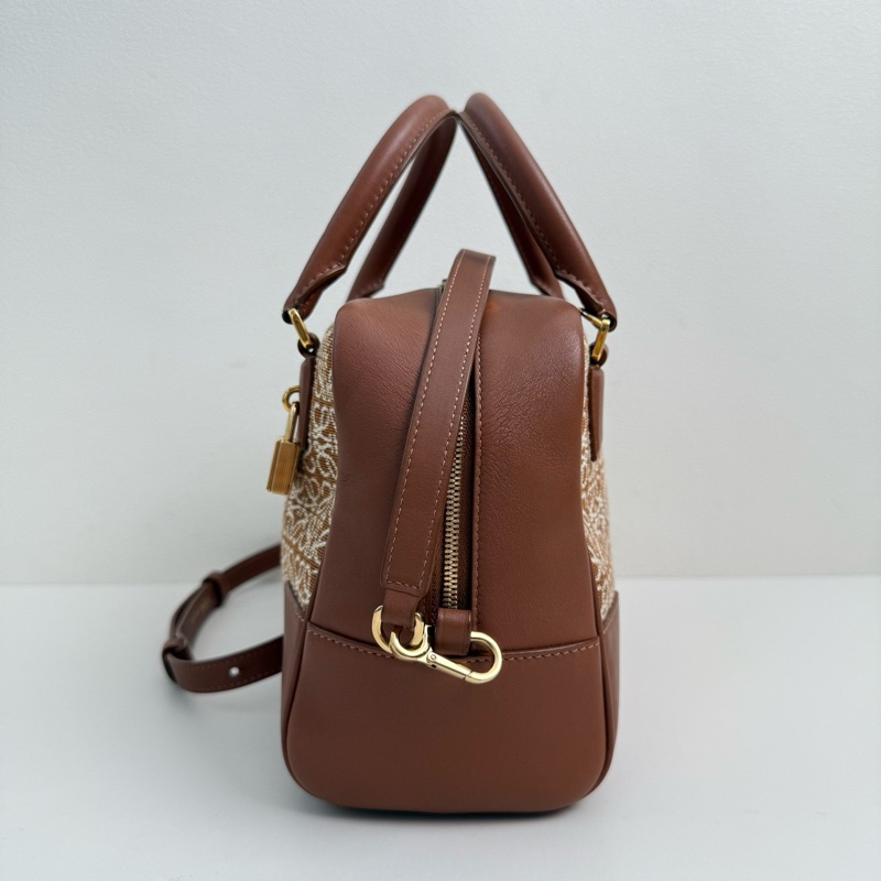 羅意威/Loewe 棕色提花斜挎包 金扣-4