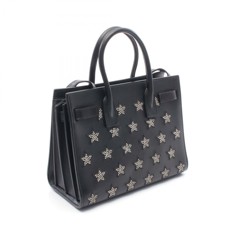 SAINT LAURENT PARIS Sac de Jour Baby 星形鉚釘手提包,黑色皮革,二手女款-1