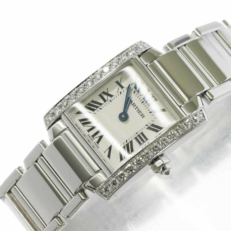 卡地亞 Tank Française SM WE1002S3 女士腕錶,鑲鑽錶圈,象牙色錶盤,18K 白金錶殼,石英機芯。-6