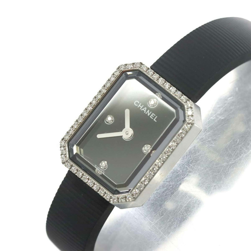 香奈兒 Premiere H2434 鑲鑽錶圈女錶,4 顆鑽石,黑色橡膠錶帶,石英錶-6