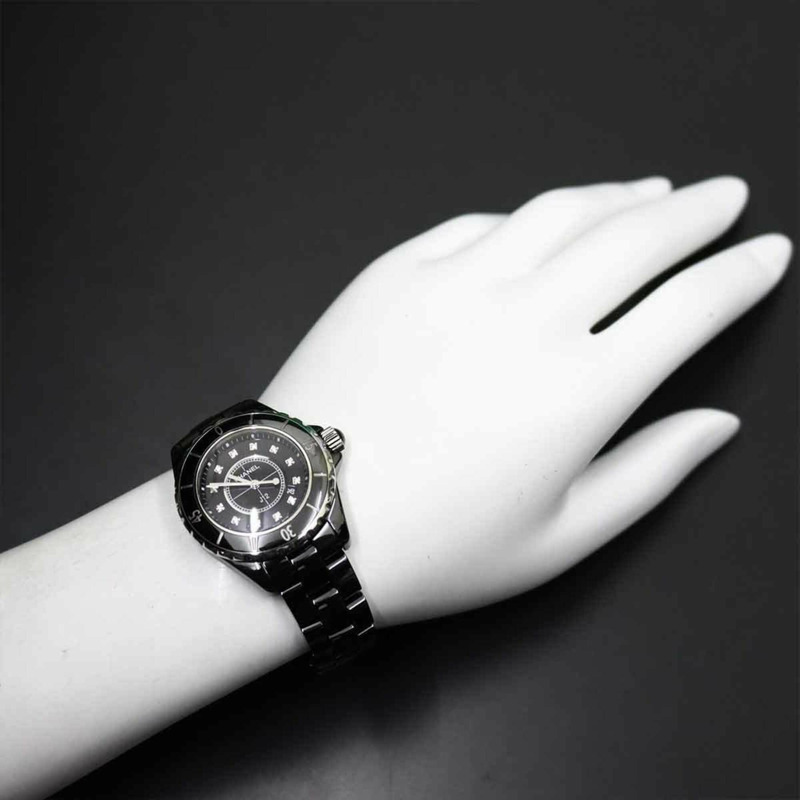 香奈兒 J12 33毫米 H1625 女士腕錶,鑲嵌12顆鑽石,日期顯示,黑色陶瓷石英錶-2