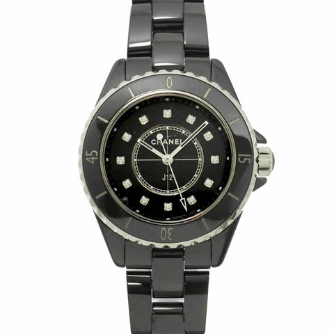 香奈兒 J12 33毫米 H5701 女士腕錶，鑲嵌12顆鑽石，黑色陶瓷石英錶