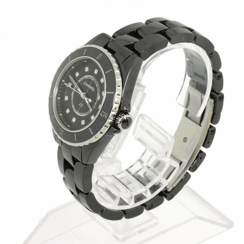 香奈兒 J12 33毫米 H5701 女士腕錶,鑲嵌12顆鑽石,黑色陶瓷石英錶-2
