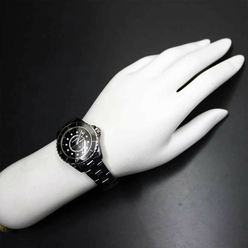 香奈兒 J12 33毫米 H5701 女士腕錶,鑲嵌12顆鑽石,黑色陶瓷石英錶-3