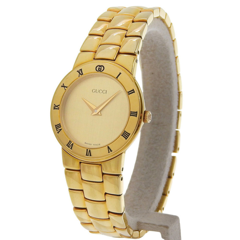 Gucci 3300 2 L 金色錶盤 GP 石英電池 約 25 毫米 女士腕錶指針-1