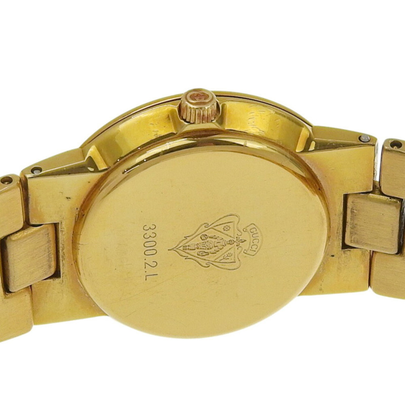 Gucci 3300 2 L 金色錶盤 GP 石英電池 約 25 毫米 女士腕錶指針-3