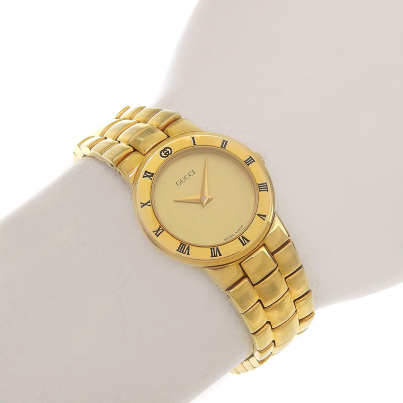 Gucci 3300 2 L 金色錶盤 GP 石英電池 約 25 毫米 女士腕錶指針-5