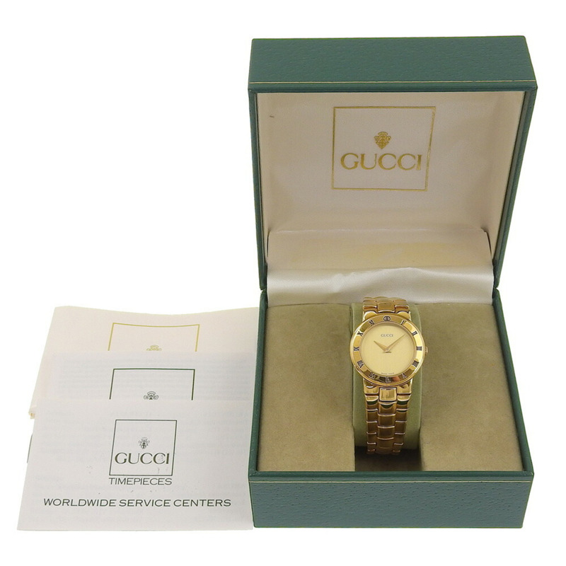 Gucci 3300 2 L 金色錶盤 GP 石英電池 約 25 毫米 女士腕錶指針-6