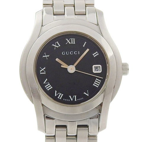 Gucci 5500L 黑色錶盤不鏽鋼石英腕錶，錶徑約 26 毫米，女士日期顯示