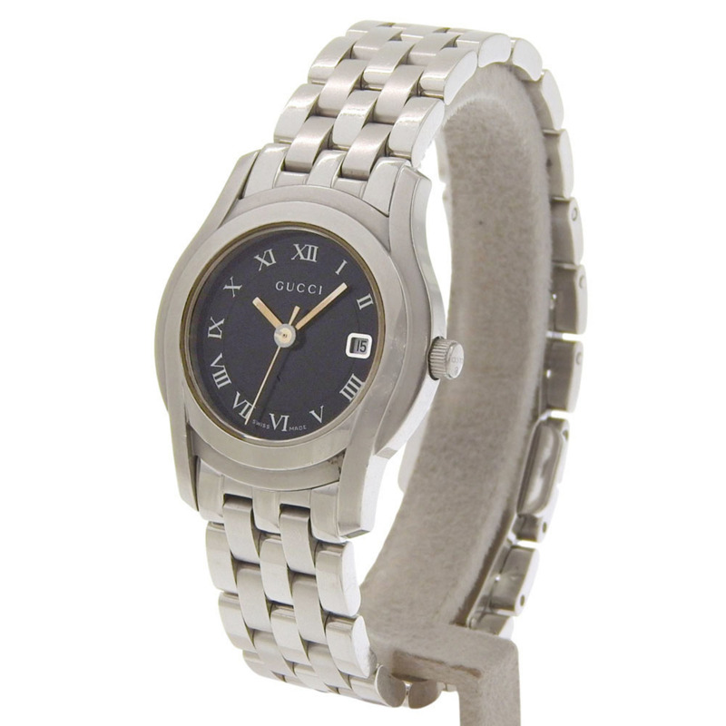 Gucci 5500L 黑色錶盤不鏽鋼石英腕錶,錶徑約 26 毫米,女士日期顯示-1