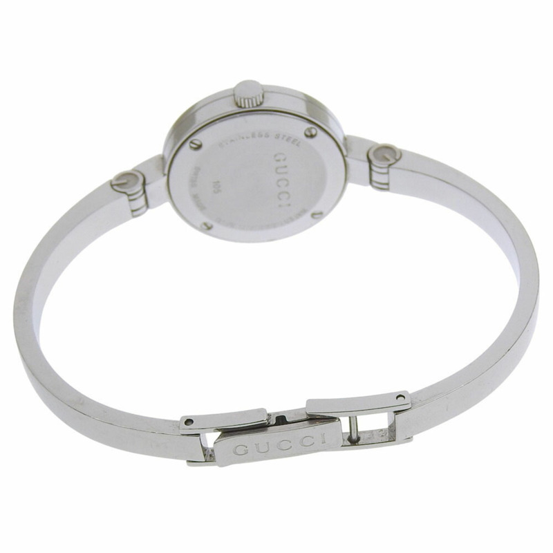 Gucci 105 花卉錶盤黑色單鑽不鏽鋼石英電池女錶,錶徑約25毫米,兩針-2