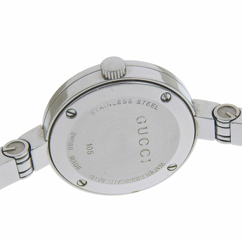 Gucci 105 花卉錶盤黑色單鑽不鏽鋼石英電池女錶,錶徑約25毫米,兩針-3