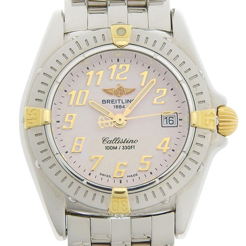 百年靈 (Breitling) Calistino Date B52345 淺粉紅錶盤 不鏽鋼石英錶 28毫米