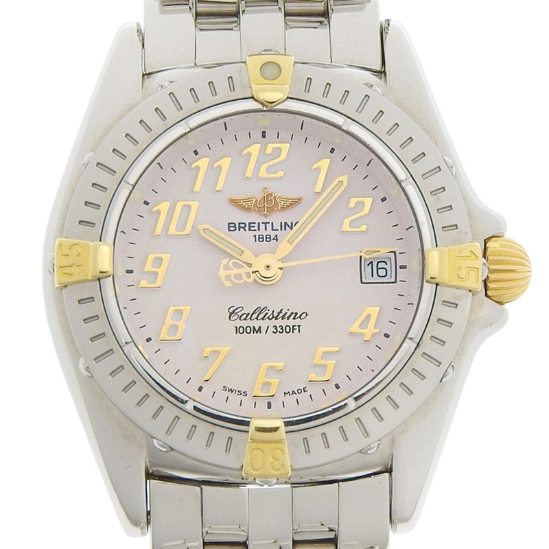 百年靈 (Breitling) Calistino Date B52345 淺粉紅錶盤 不鏽鋼石英錶 28毫米-0