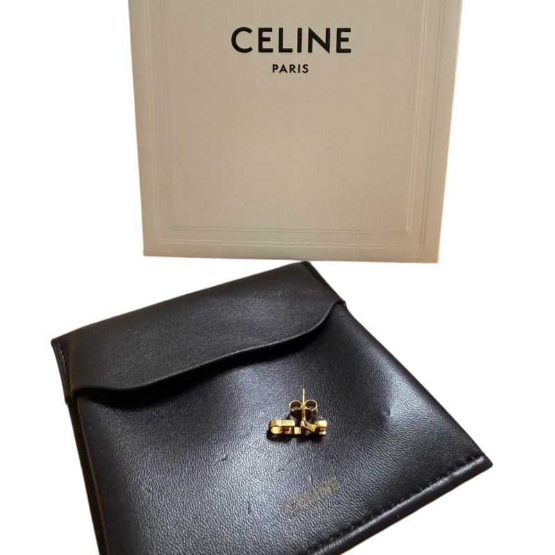 【Celine】絕版字母黃銅耳釘（單支）-0