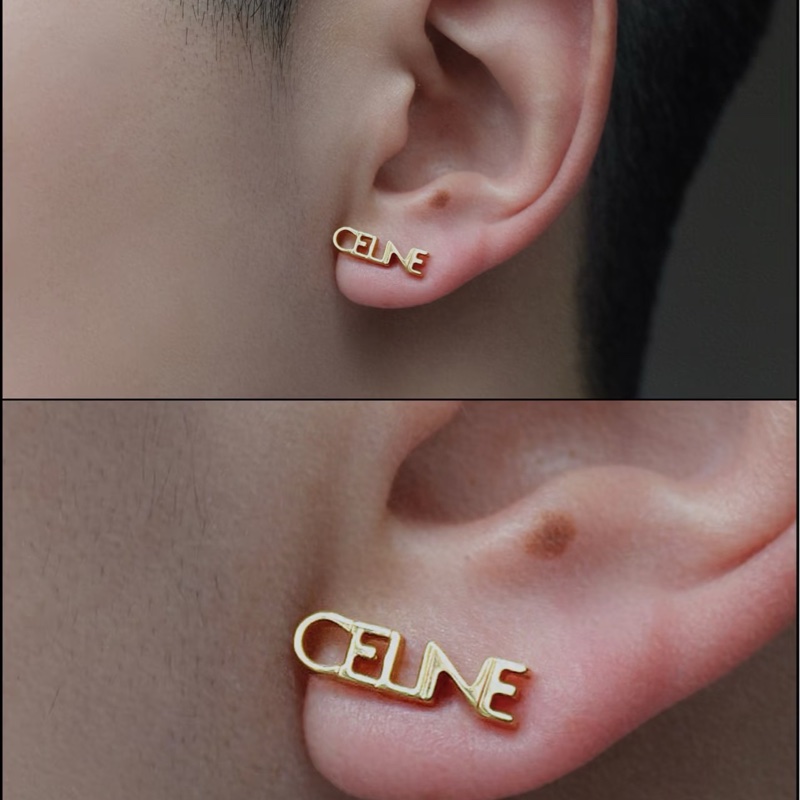 【Celine】絕版字母黃銅耳釘（單支）-11