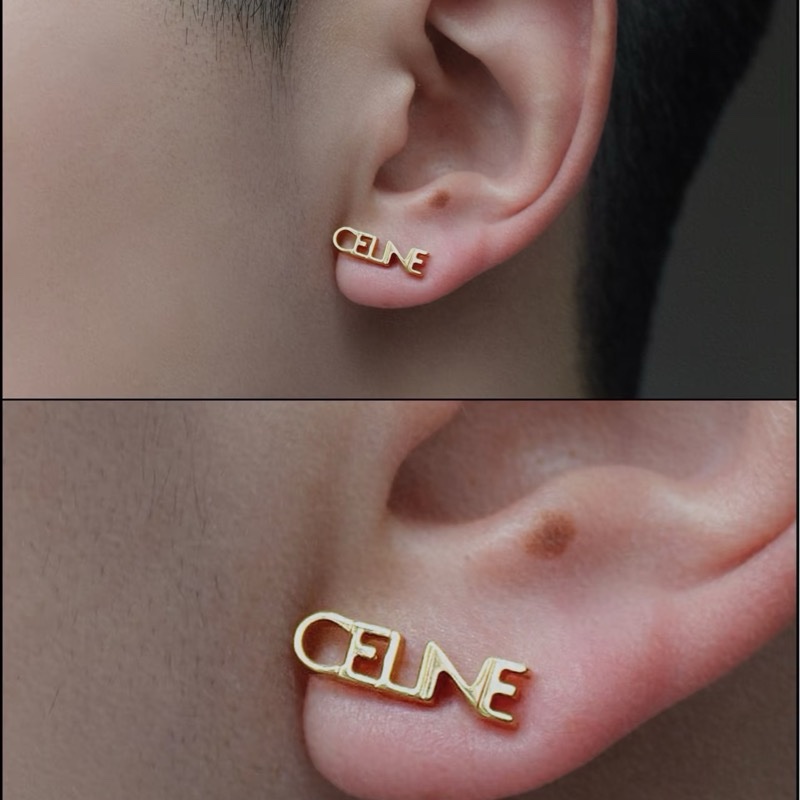 【Celine】絕版字母黃銅耳釘(單支)-1
