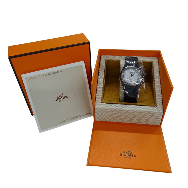 愛馬仕 (Hermes) 女士腕錶 Arce 系列，日期顯示，石英機芯，QZ 錶殼，不鏽鋼錶帶，皮革錶帶，HA3.410，白色/黑色 □E-7