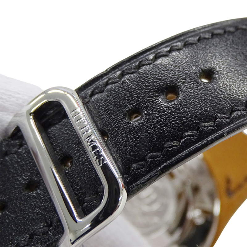 愛馬仕 (Hermes) 女士腕錶 Arce 系列，日期顯示，石英機芯，QZ 錶殼，不鏽鋼錶帶，皮革錶帶，HA3.410，白色/黑色 □E-10