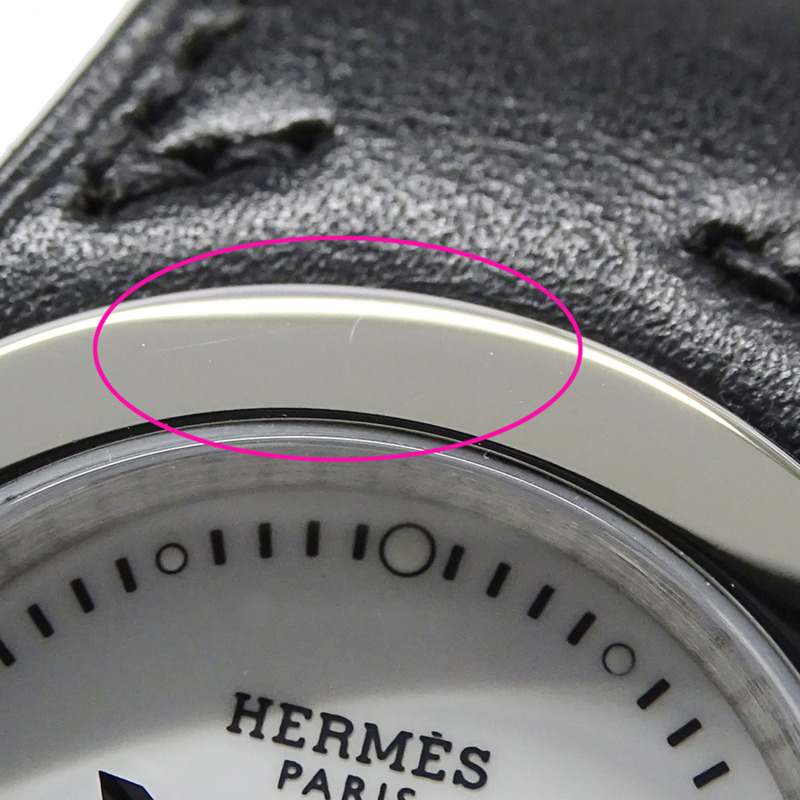 愛馬仕 (Hermes) 女士腕錶 Arce 系列，日期顯示，石英機芯，QZ 錶殼，不鏽鋼錶帶，皮革錶帶，HA3.410，白色/黑色 □E-11