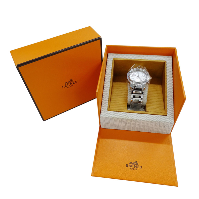 愛馬仕 (Hermes) 女士腕錶，Clipper 計時碼錶，粉紅色錶殼，石英機芯，不鏽鋼 (SS)，CL1.310，銀色-7