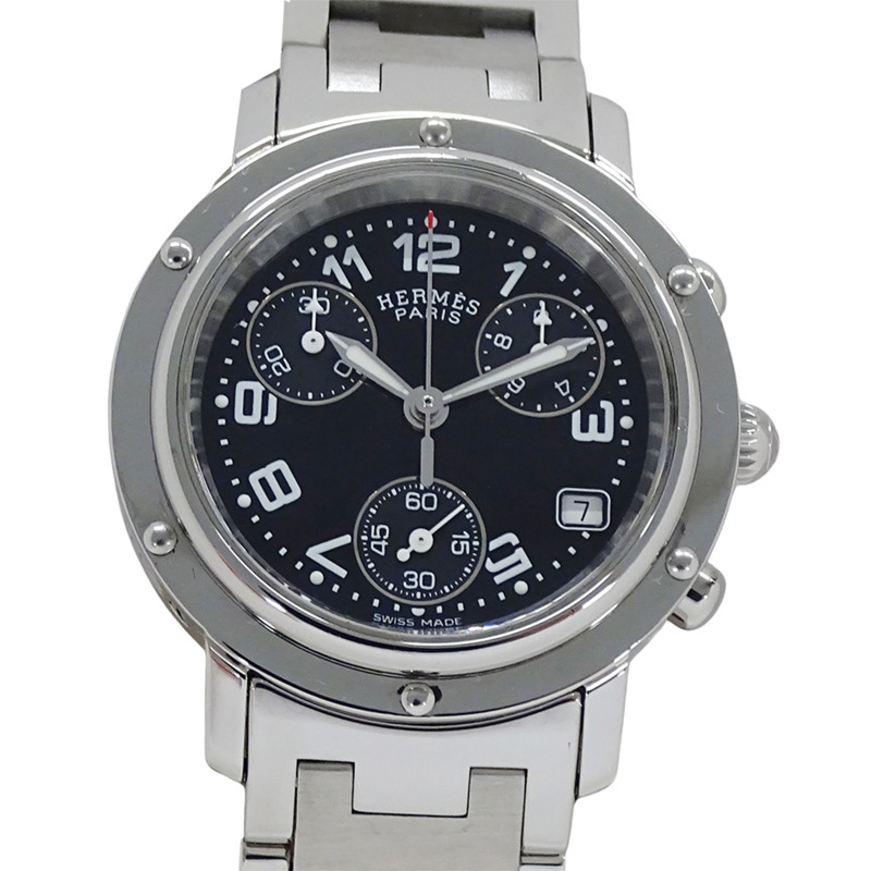 愛馬仕 (Hermes) 女士腕錶，Clipper 計時碼表，石英機芯，不銹鋼 (SS)，CL1.310，銀色和黑色-1