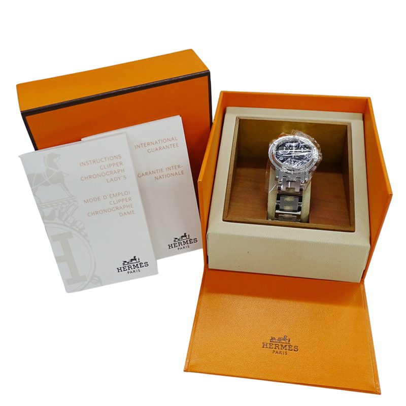 愛馬仕 (Hermes) 女士腕錶，Clipper 計時碼表，石英機芯，不銹鋼 (SS)，CL1.310，銀色和黑色-6