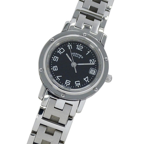 愛馬仕 (Hermes) 女士腕錶，Clipper Date系列，石英機芯，不銹鋼 (SS)，CL4.210，銀色和黑色