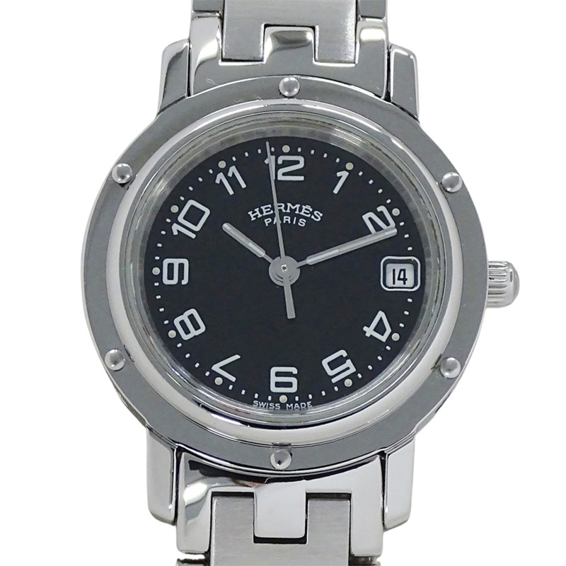 愛馬仕 (Hermes) 女士腕錶,Clipper Date系列,石英機芯,不銹鋼 (SS),CL4.210,銀色和黑色-1