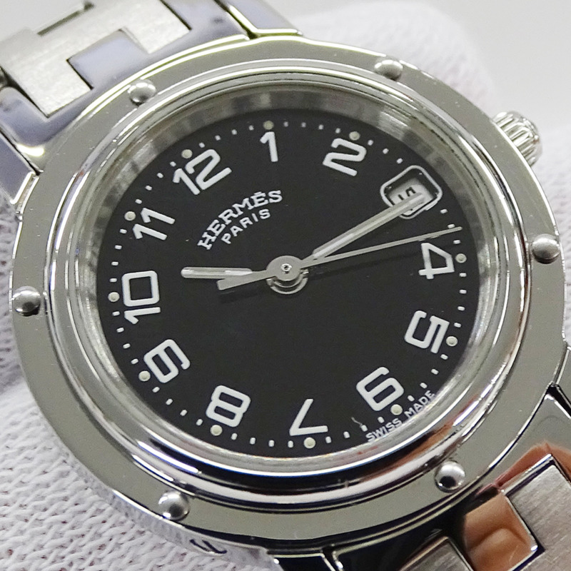 愛馬仕 (Hermes) 女士腕錶,Clipper Date系列,石英機芯,不銹鋼 (SS),CL4.210,銀色和黑色-15