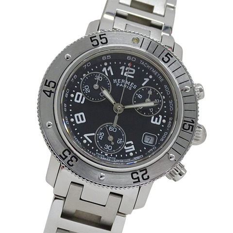 愛馬仕 (Hermes) 女士腕錶，品牌：Clipper Diver Chronograph Date，石英機芯，不鏽鋼 (SS)，CL2.310，銀色和黑色
