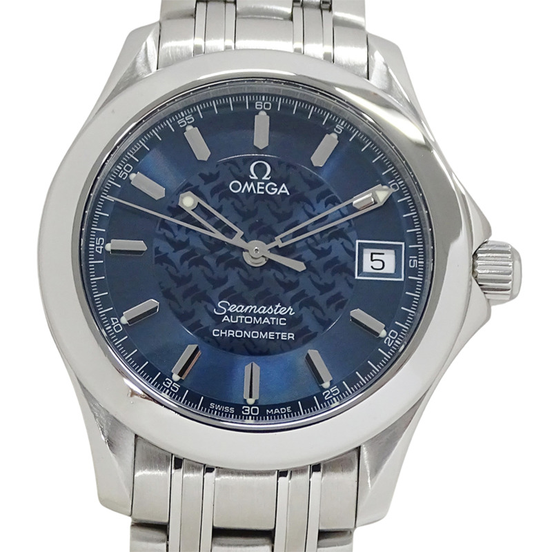 歐米茄海馬系列120 Jacques Mayol 2506.80 男士腕錶，品牌名稱，限量發行3000枚，日期顯示，自動上鍊機芯，不銹鋼材質，銀色和藍色錶盤。-1