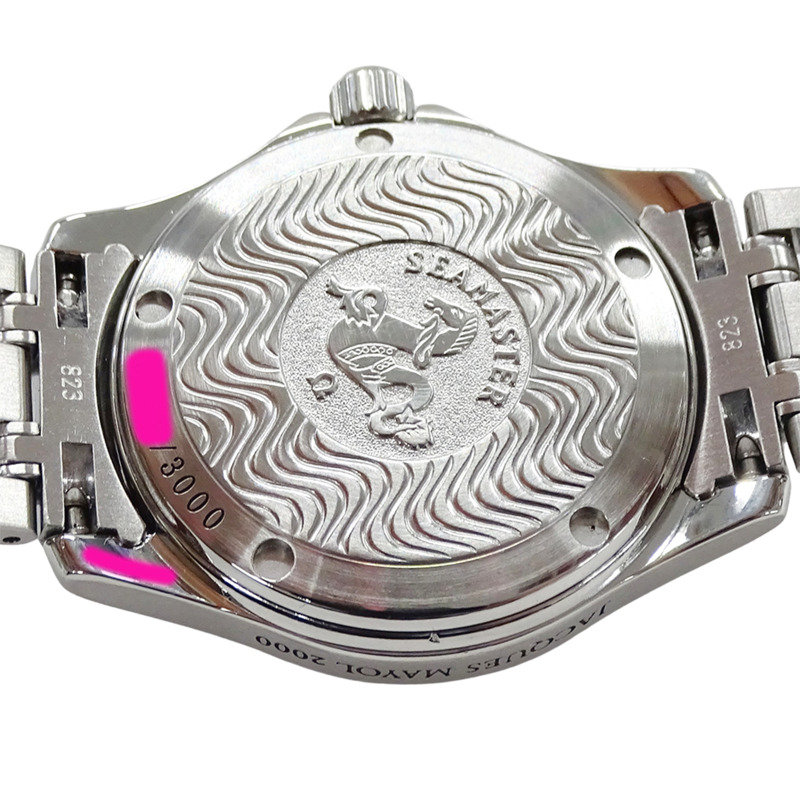 歐米茄海馬系列120 Jacques Mayol 2506.80 男士腕錶，品牌名稱，限量發行3000枚，日期顯示，自動上鍊機芯，不銹鋼材質，銀色和藍色錶盤。-6