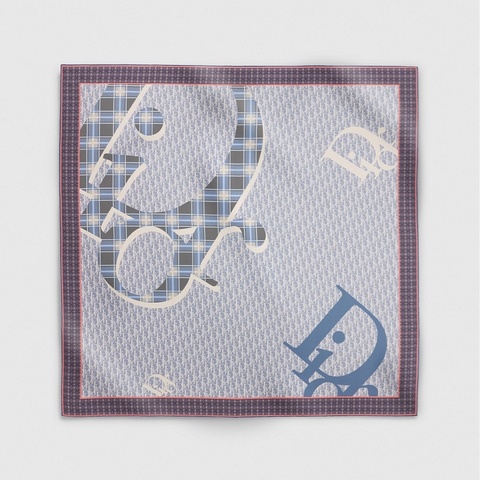 Dior Infini Tartan 老花布 藍底拼色絲綢斜紋布 90 方巾 絲巾 披肩