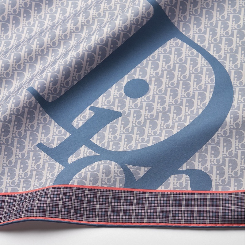 Dior Infini Tartan 老花布 藍底拼色絲綢斜紋布 90 方巾 絲巾 披肩-1