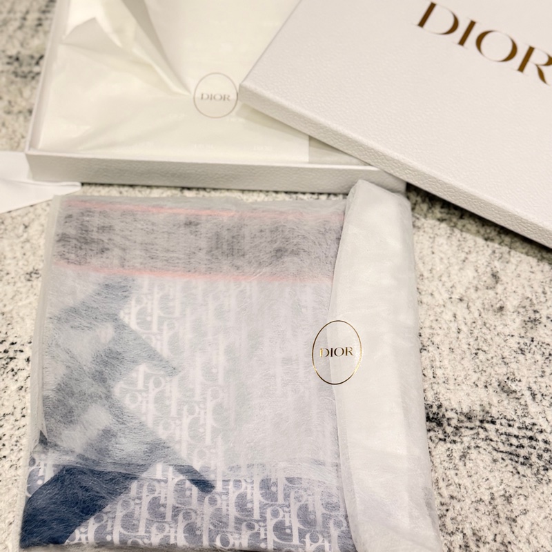 Dior Infini Tartan 老花布 藍底拼色絲綢斜紋布 90 方巾 絲巾 披肩-5