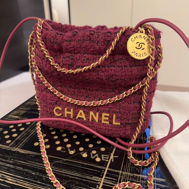 全新全配❤️晶片❤️ 香奈兒 #22bag #mini #酒紅色 #毛呢-0