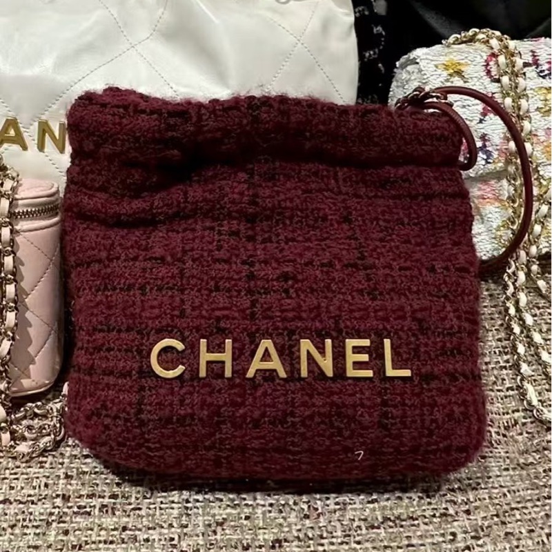 全新全配❤️晶片❤️ 香奈兒 #22bag #mini #酒紅色 #毛呢-2