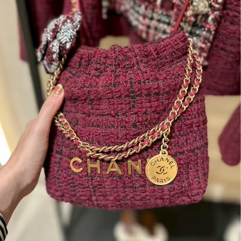 全新全配❤️晶片❤️ 香奈兒 #22bag #mini #酒紅色 #毛呢-3