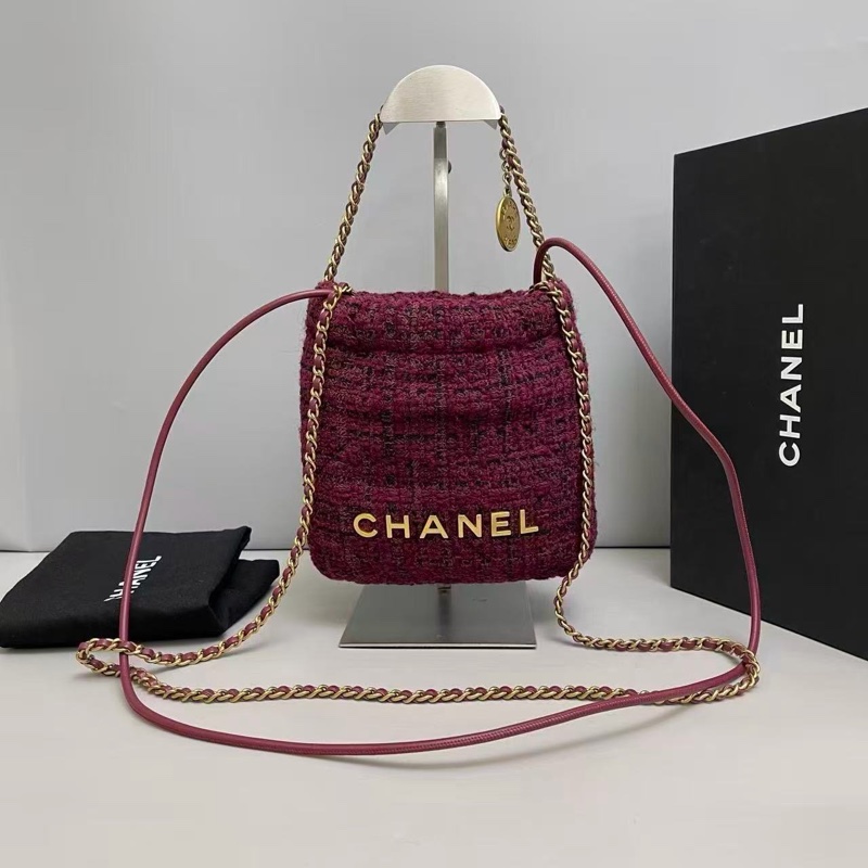 全新全配❤️晶片❤️ 香奈兒 #22bag #mini #酒紅色 #毛呢-4