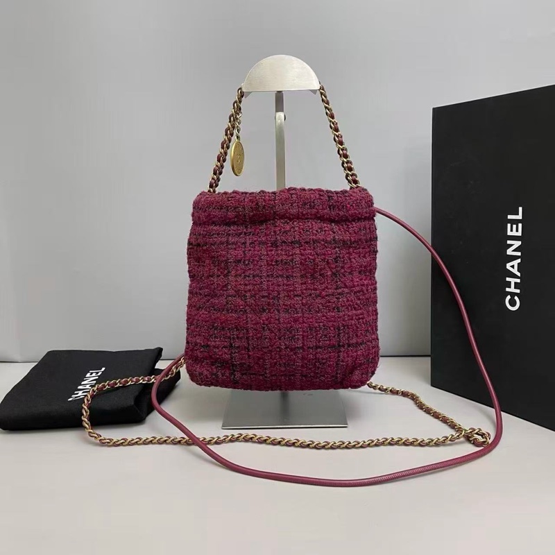 全新全配❤️晶片❤️ 香奈兒 #22bag #mini #酒紅色 #毛呢-5