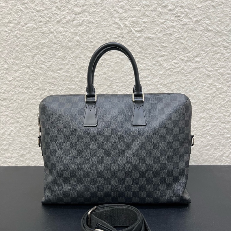 98新LV路易威登Damier Graphite黑棋盤格馬蹄公文包-0