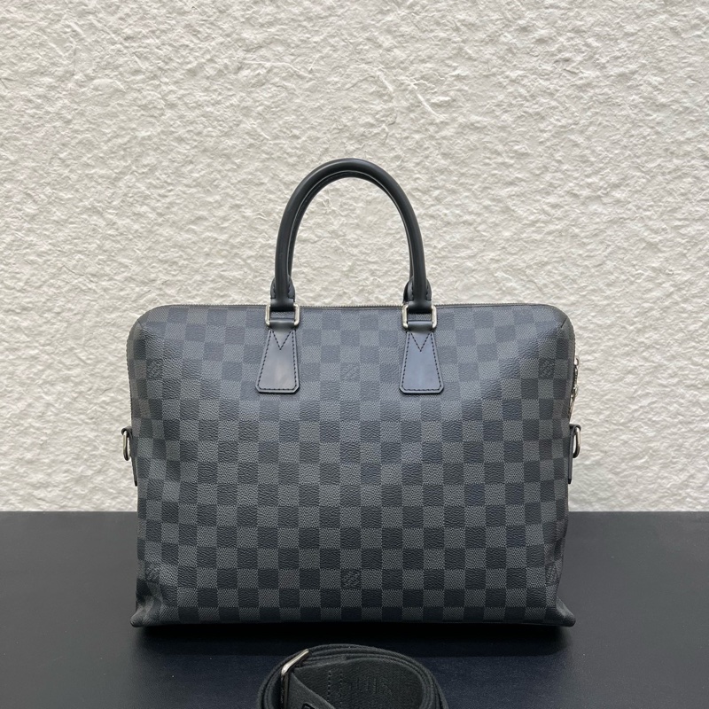 98新LV路易威登Damier Graphite黑棋盤格馬蹄公文包-1