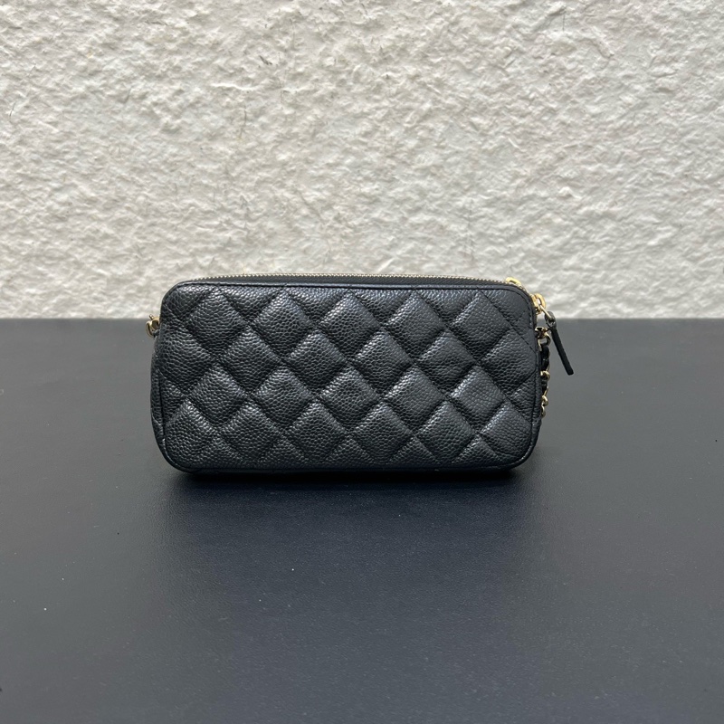 98新Chanel/香奈兒 經典晚宴包黑金荔枝皮雙層鏈條包-1